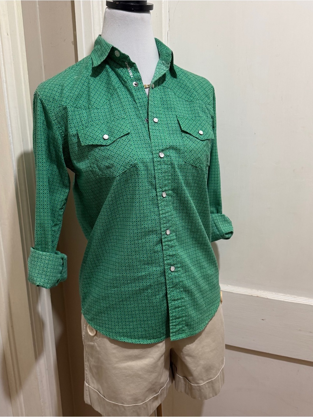 Cinch Green Pearl Snap Button Up Shirt Women's Large